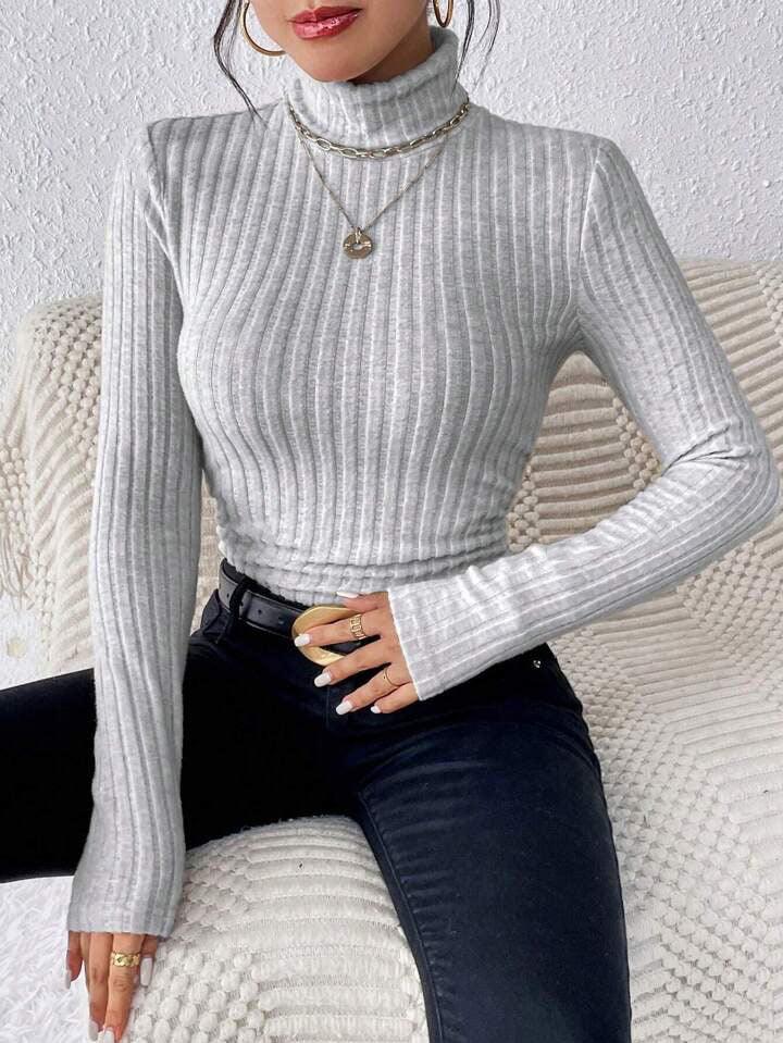 Black ribbed turtleneck top - View 10 | WEUXS