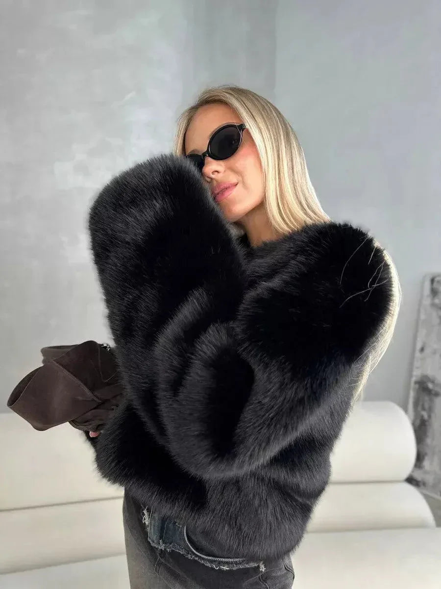 Snow Angel White Faux Fur Cropped Jacket - WEUXS