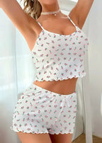 Ditsy Floral Ribbed Cami & Shorts Set - WEUXS