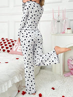 Ribbed Heart Print Pajama Set - View 8 | WEUXS