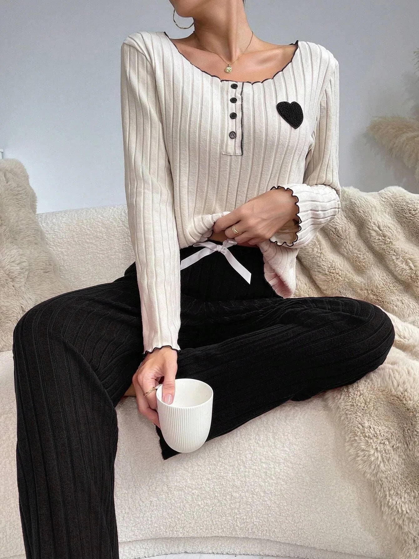 Ribbed lounge set with heart detail - View 26 | WEUXS