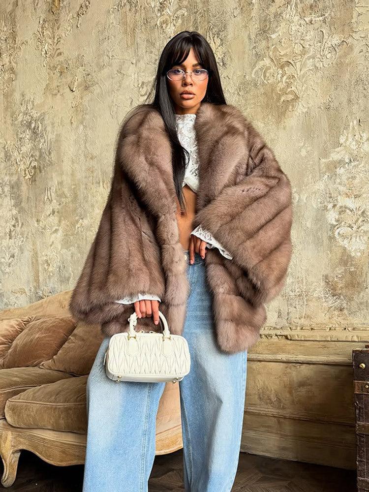 Luxe Mocha Mink-Style Faux Fur Coat - WEUXS