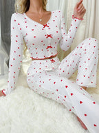 Ribbed pajama set with heart print and bows - View 28 | WEUXS