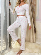 Ribbed pajama set with heart print and bows - View 24 | WEUXS