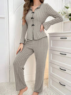 Ribbed pajama set with bow details - View 17 | WEUXS