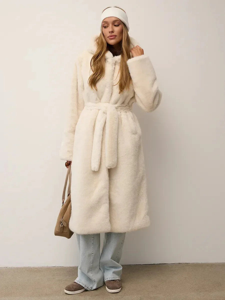 Luxurious Chocolate Faux Mink Long Coat - WEUXS