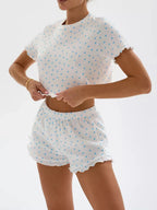 Ditsy Heart Print Ribbed Tee & Shorts Set - View 26 | WEUXS