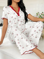 Heart Print Ribbed Lounge Set - View 22 | WEUXS