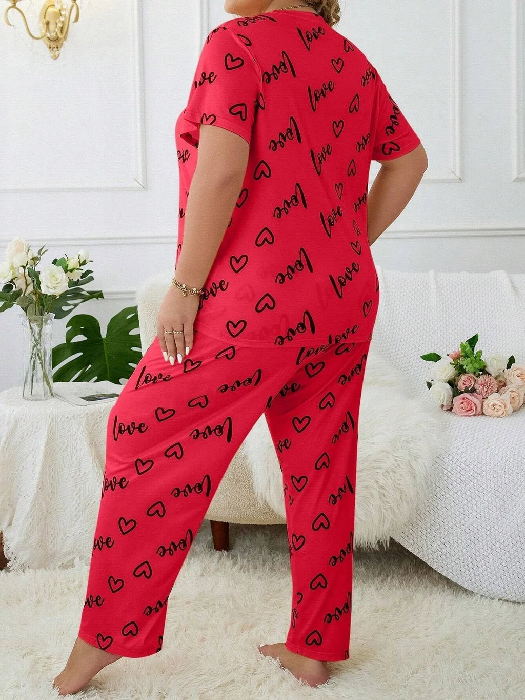 Plus Size "Love" Script Pajama Set - View 6 | WEUXS