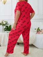 Plus Size "Love" Script Pajama Set - View 6 | WEUXS