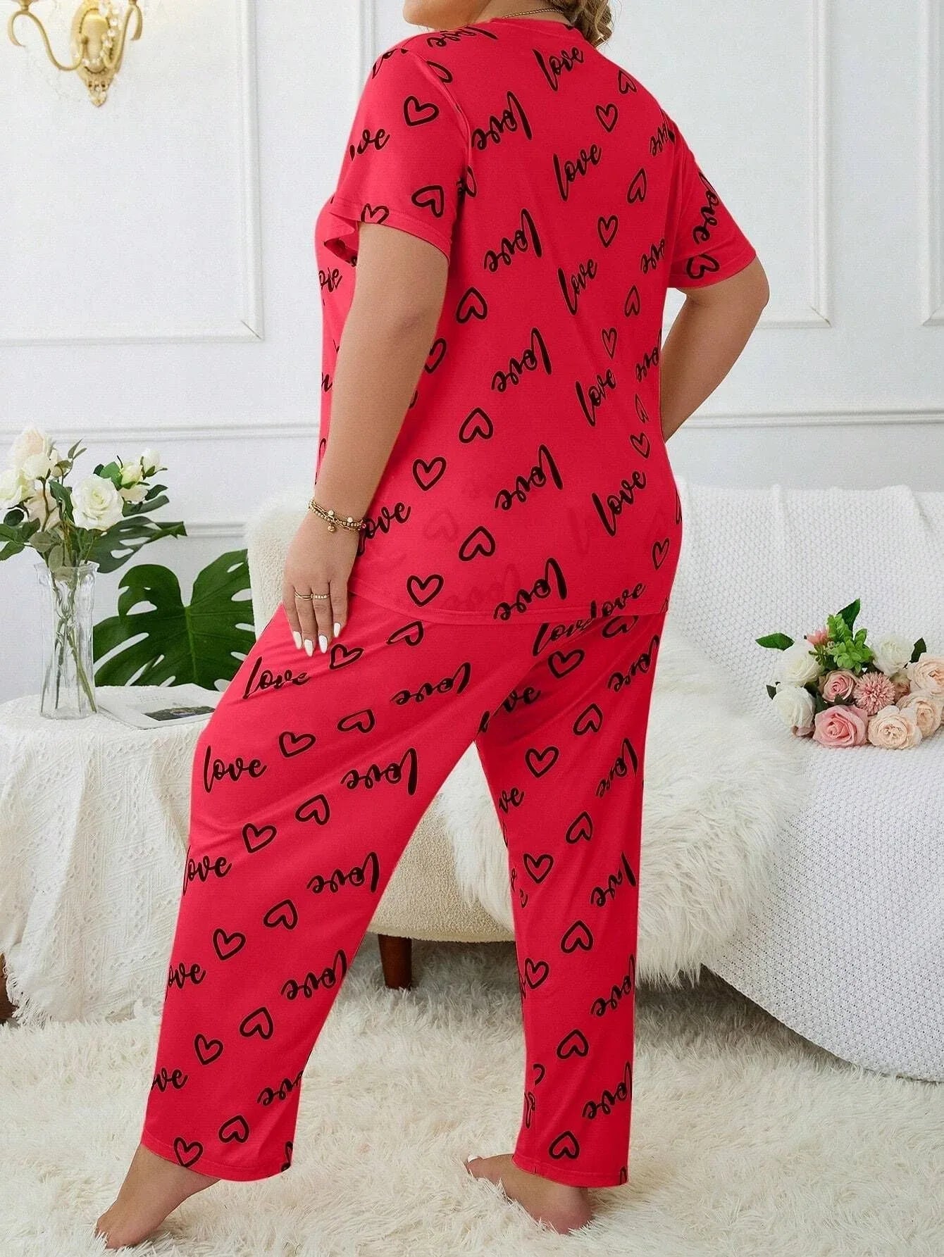 Plus Size "Love" Script Pajama Set - View 6 | WEUXS