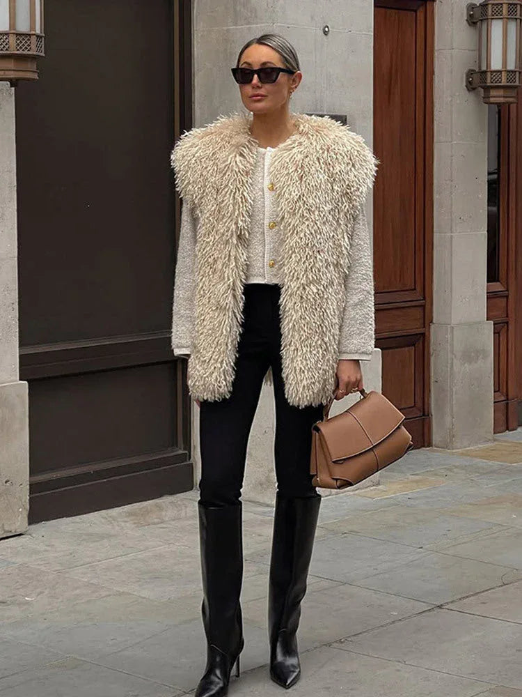 Ethereal Ivory Shaggy Faux Fur Vest - View 7 | WEUXS