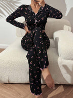 Ribbed Floral Henley Pajama Set - View 8 | WEUXS