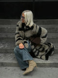 Vintage Zebra Stripe Faux Fur Long Coat - WEUXS