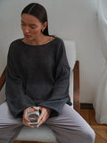 Oversized knit pullover sweater with boat neckline - View 18 | WEUXS