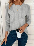 Ribbed Knit Crew Neck Long Sleeve Top - View 9 | WEUXS