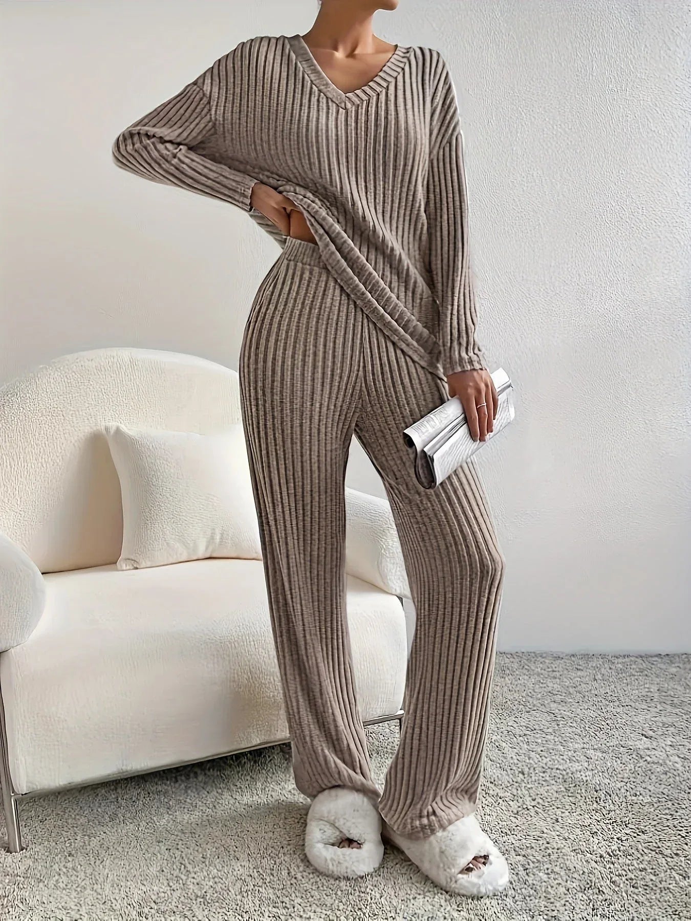 Women's ribbed knit lounge set - View 6 | WEUXS
