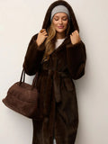 Luxurious Chocolate Faux Mink Long Coat - WEUXS