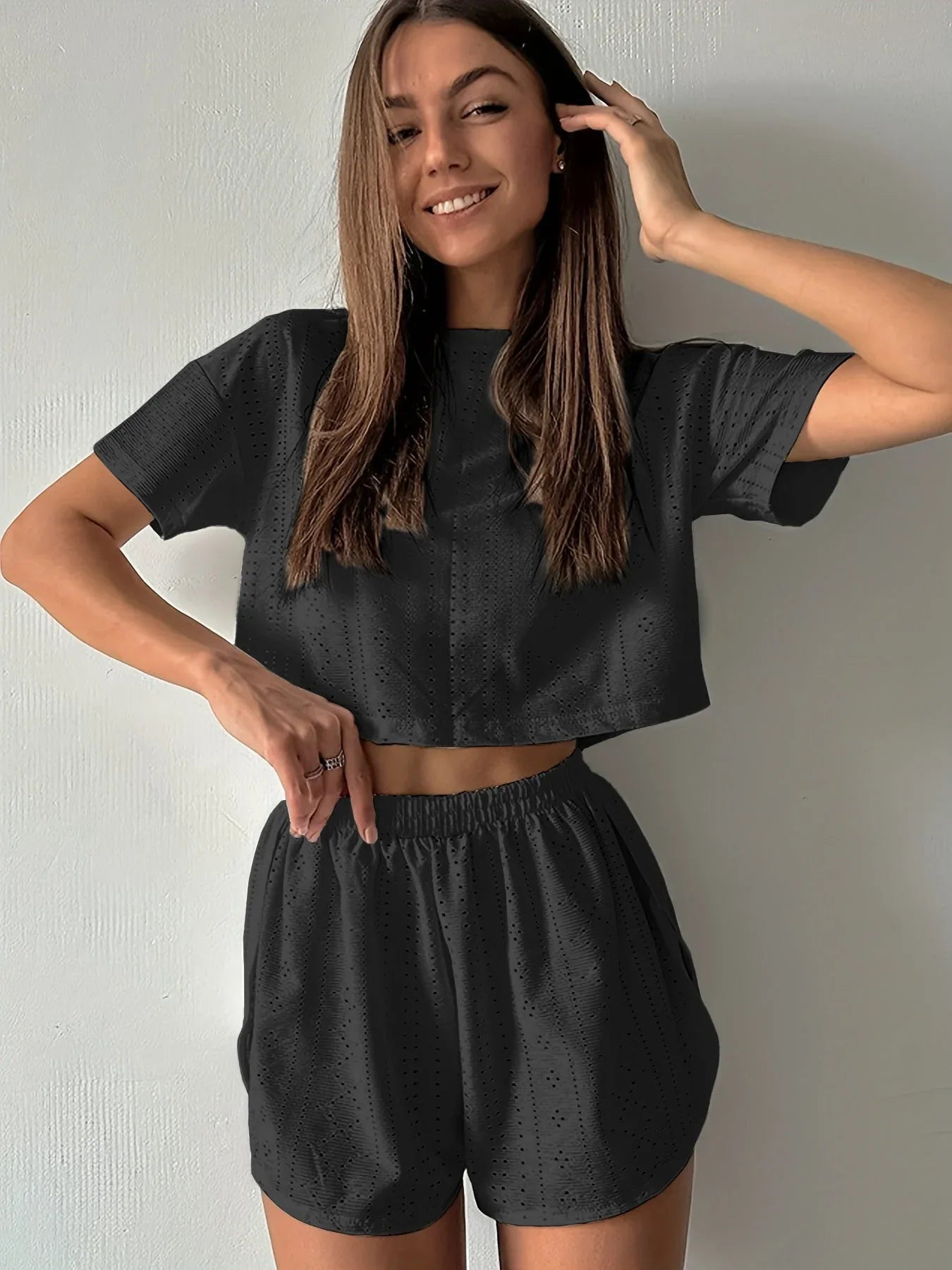Eyelet Knit Lounge Set - View 9 | WEUXS