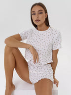 Ditsy Heart Print Ribbed Tee & Shorts Set - View 8 | WEUXS