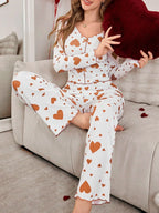 Ribbed heart print pajama set - View 19 | WEUXS