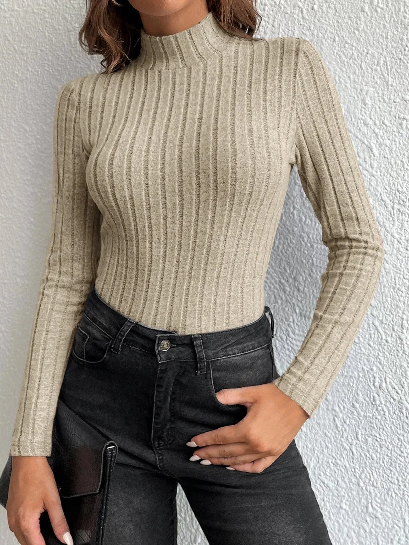 Ribbed mock neck knit top - View 12 | WEUXS