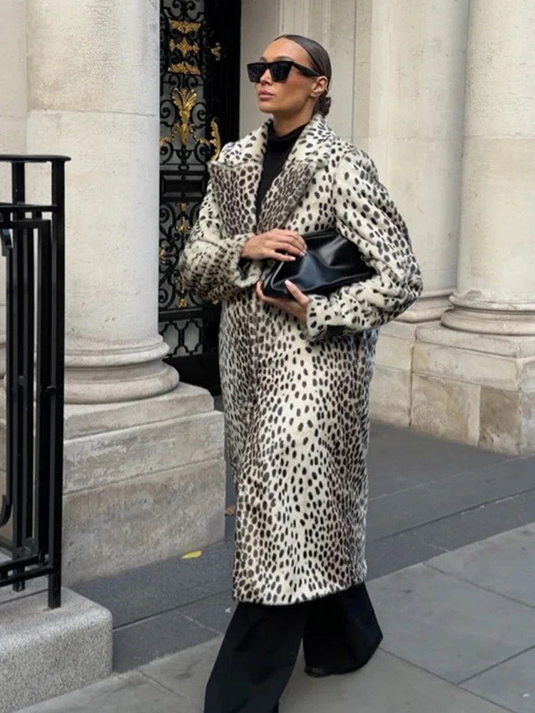 Vintage Leopard Print Faux Fur Long Coat - WEUXS