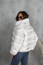 Close-up of the faux fur texture on a jacket