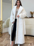 Chevron Faux Fur Maxi Coat - View 9 | WEUXS
