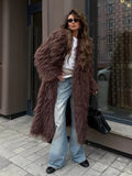 Luxe Espresso Shaggy Faux Fur Long Coat - WEUXS