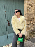 Buttercream Plush Faux Fur Cropped Jacket - WEUXS