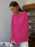 Oversized knit pullover sweater with boat neckline - View 24 | WEUXS