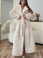 Chevron Faux Fur Maxi Coat - View 12 | WEUXS