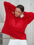 Oversized knit pullover sweater with boat neck - View 13 | WEUXS