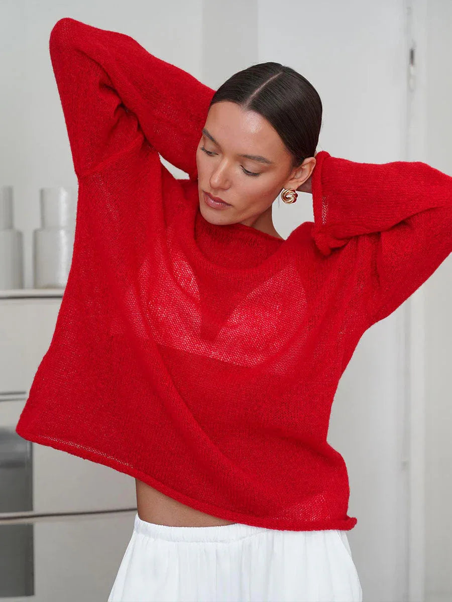 Oversized knit pullover sweater with boat neck - View 13 | WEUXS