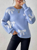 Pink knit sweater with all-over bow pattern - View 8 | WEUXS