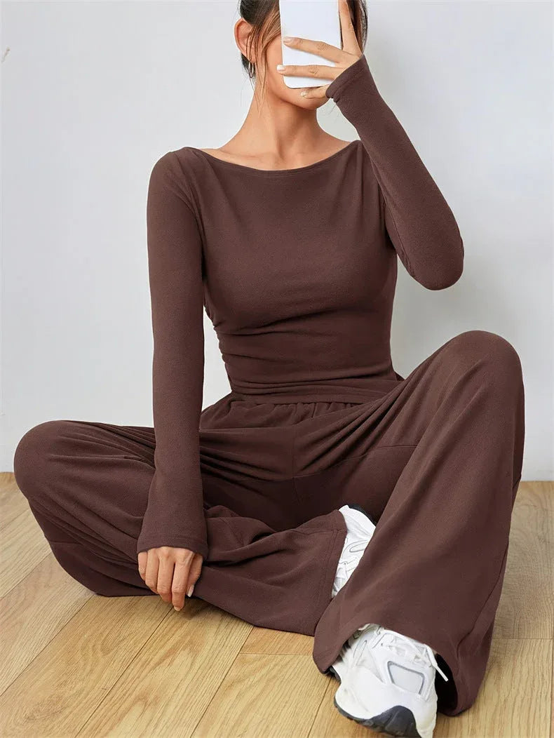 Boat Neck Wide Leg Two-Piece Set - View 24 | WEUXS