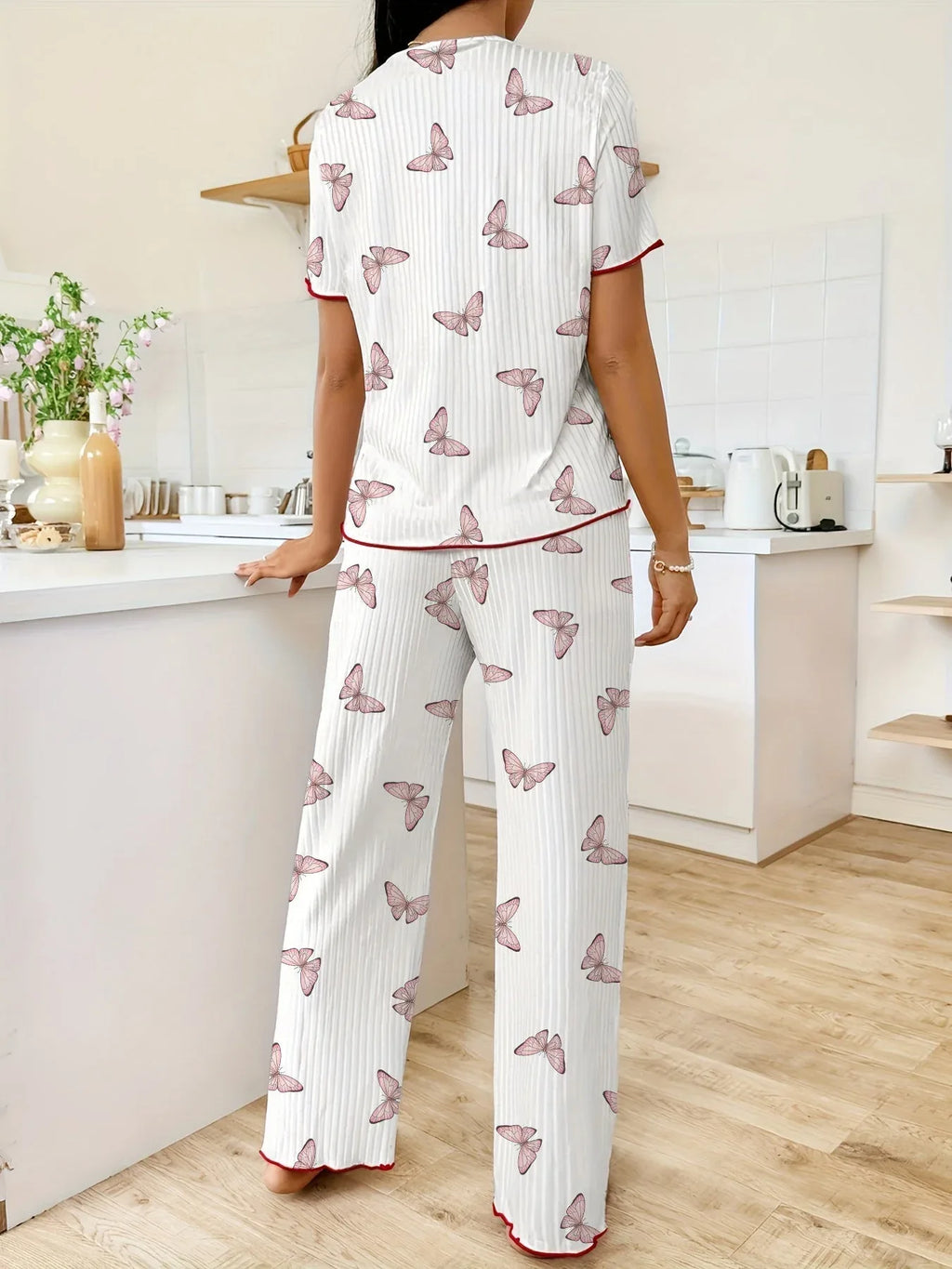 Heart Print Ribbed Lounge Set - View 9 | WEUXS