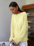 Oversized knit pullover sweater with boat neckline - View 19 | WEUXS