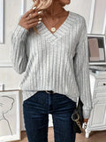 Wide ribbed knit V-neck top - View 7 | WEUXS