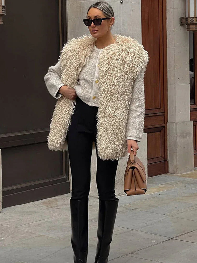 Ethereal Ivory Shaggy Faux Fur Vest - View 10 | WEUXS