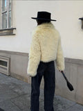 Buttercream Plush Faux Fur Cropped Jacket - WEUXS