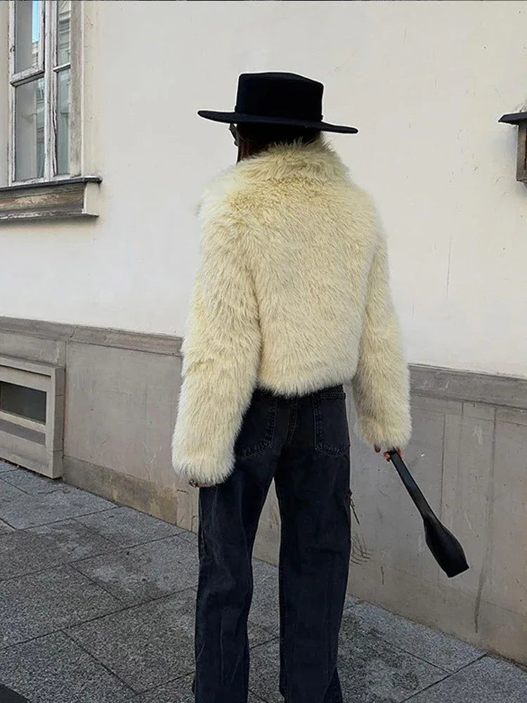 Buttercream Plush Faux Fur Cropped Jacket - WEUXS