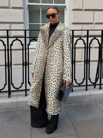 Vintage Leopard Print Faux Fur Long Coat - WEUXS