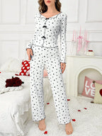 Ribbed pajama set with heart print and decorative bows - View 11 | WEUXS