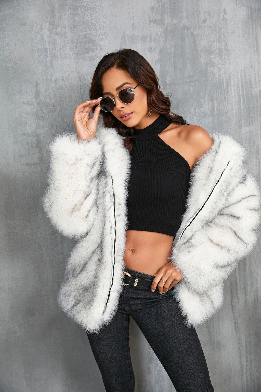 Women's Hooded Faux Fur Jacket - View 10 | WEUXS