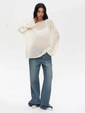 Oversized knit pullover sweater with boat neckline - View 11 | WEUXS