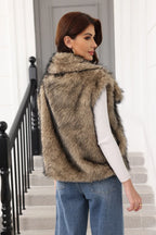 Oversized Lapel Faux Fur Vest - View 32 | WEUXS