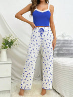 Pink Ribbed Cami & Floral Pants Pajama Set - WEUXS