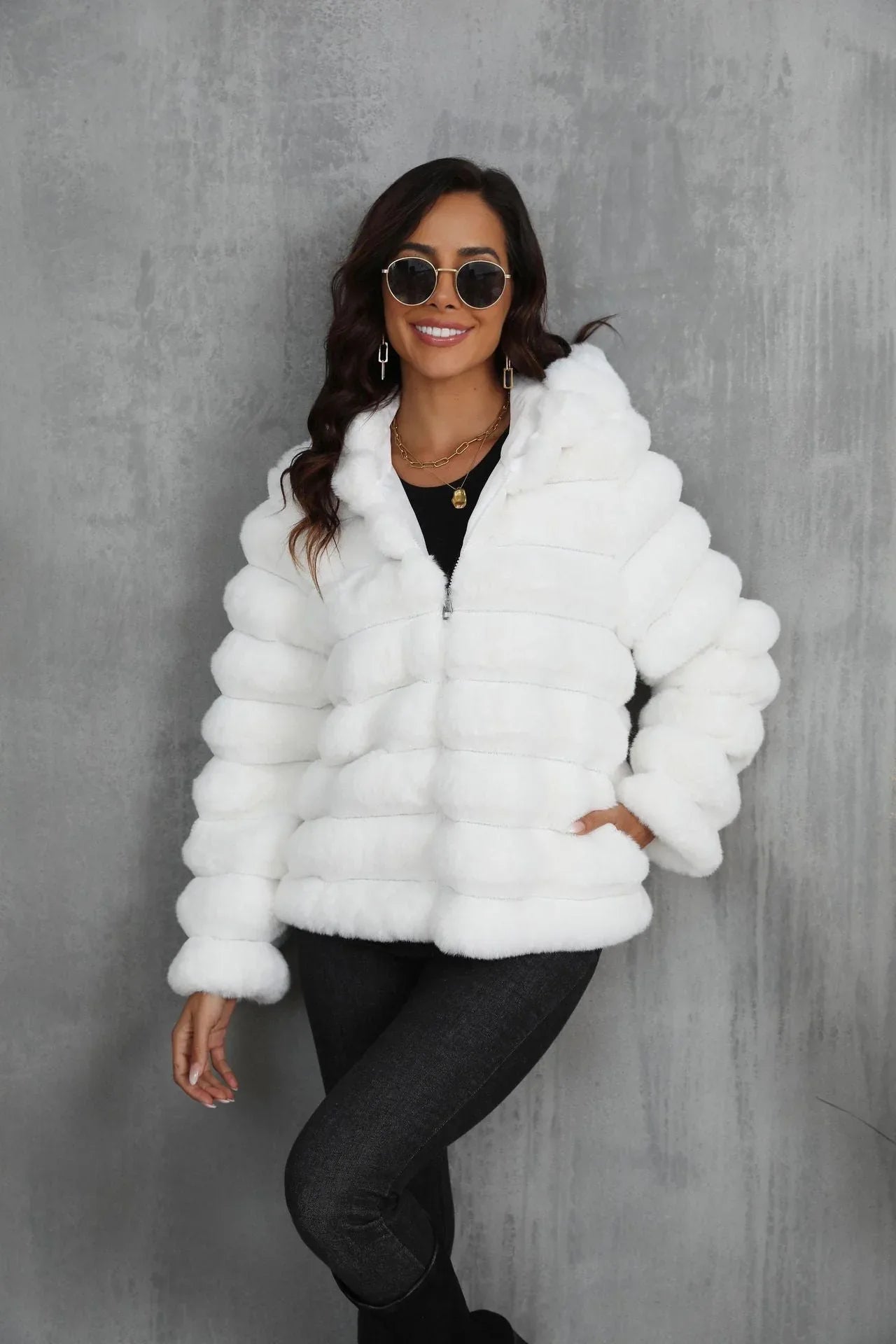 Raven Luxe Hooded Faux Fur Jacket - View 8 | WEUXS